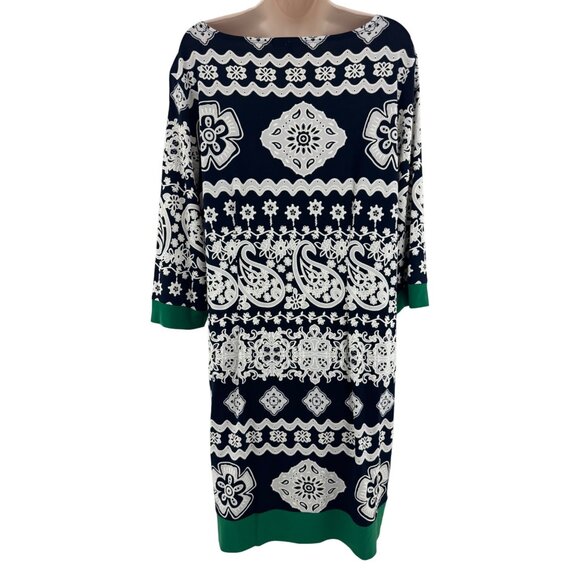 Size 16W 1X PAISLEY PRINT TEXTURED SHIFT DRESS Day/Evening All-Season PLUS SIZE - Picture 3 of 4